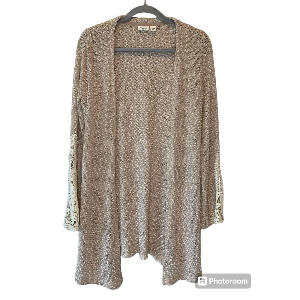 Cato Lace Knit Cardigan Open Maxi Sweater Beige Size Small Long Sleeve